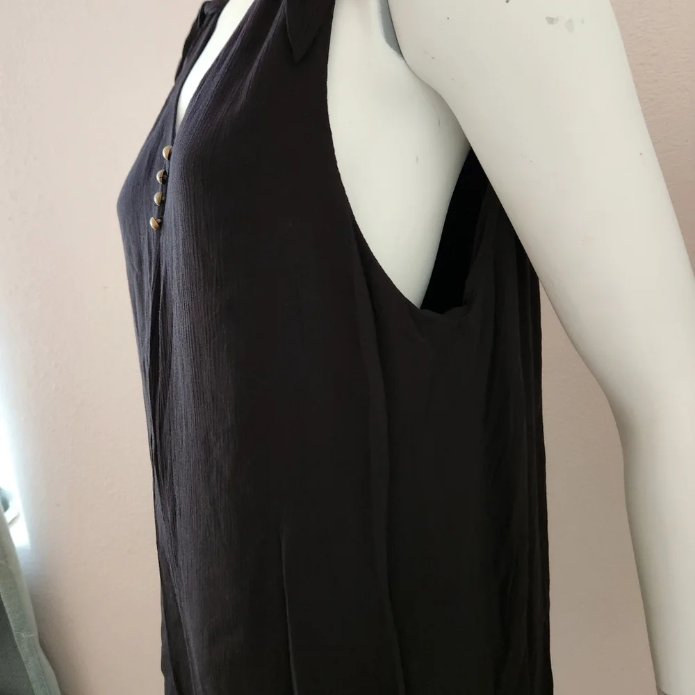 a.n.a A New Approach Black Shift Dress L Tank Tie Straps Faux Button Accent Summ - Picture 3 of 6